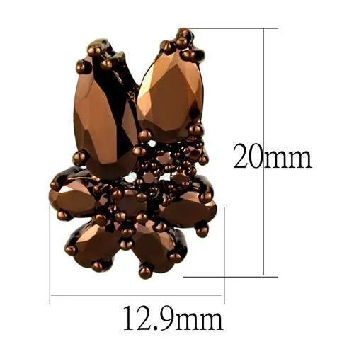 3W1107 - IP Coffee light Brass Earrings with AAA Grade CZ  in Light Coffee
