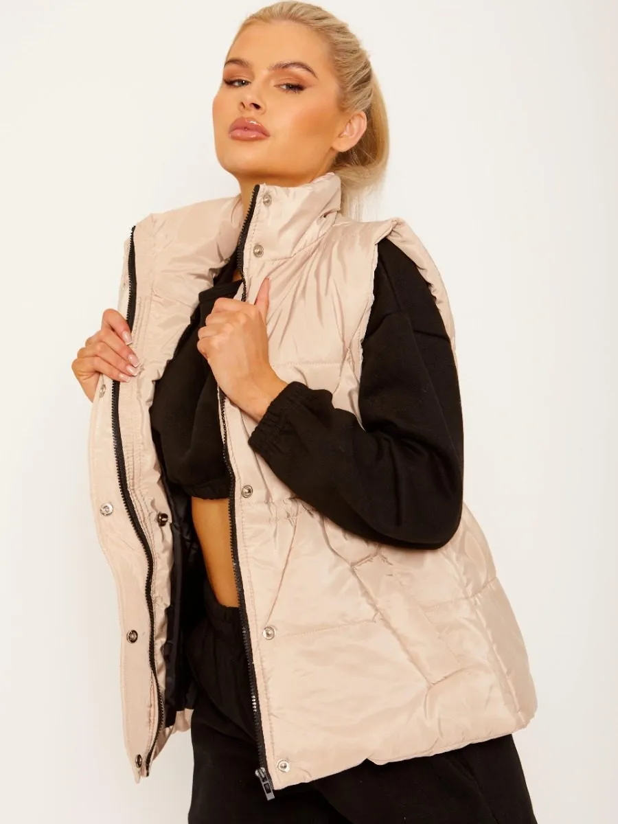 Alise Front Panel Straight Line Gilet In Stone