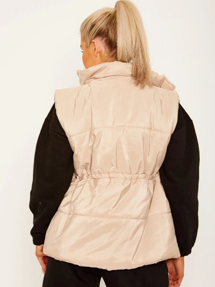 Alise Front Panel Straight Line Gilet In Stone