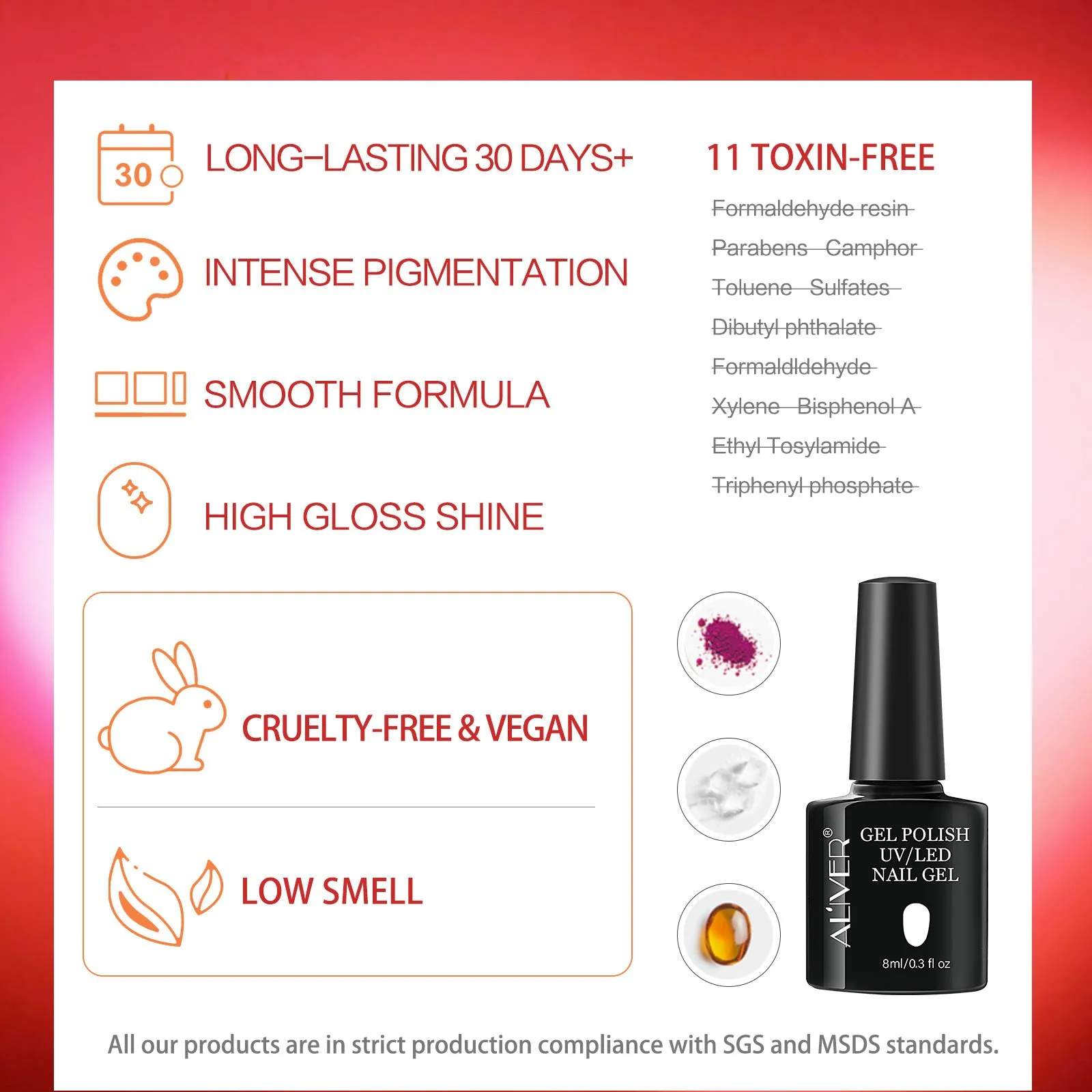 Aliver gel nail polish set, Love Express with top and base coat - 6 Colors