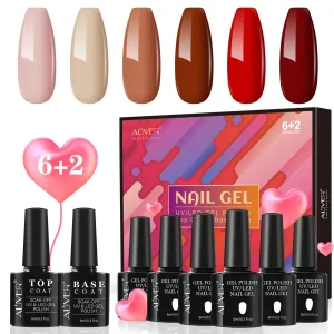 Aliver gel nail polish set, Love Express with top and base coat - 6 Colors