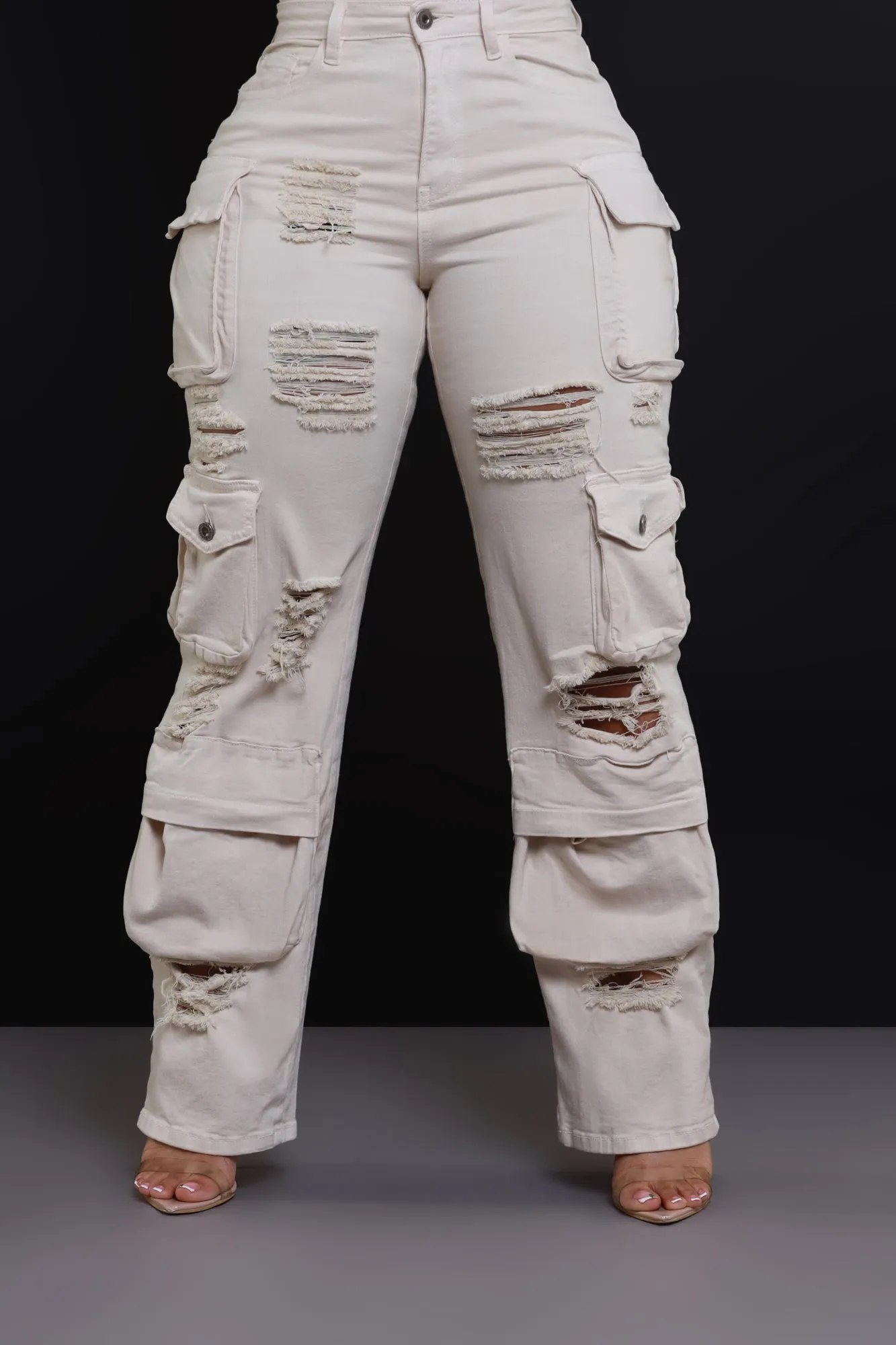 All Facts Distressed Cargo Pants - Light Khaki