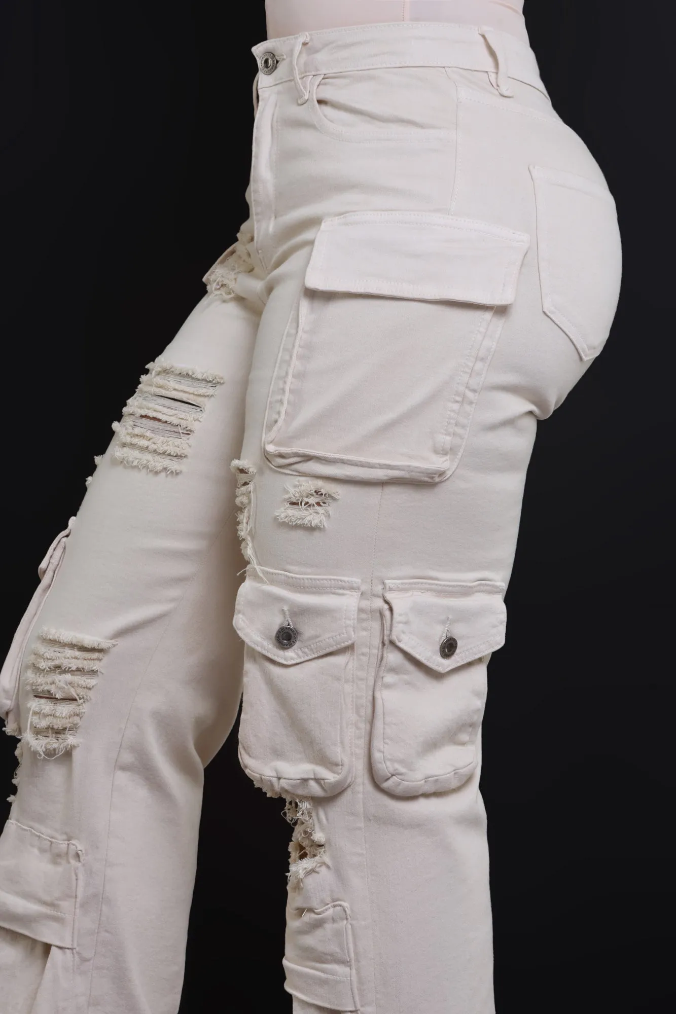 All Facts Distressed Cargo Pants - Light Khaki