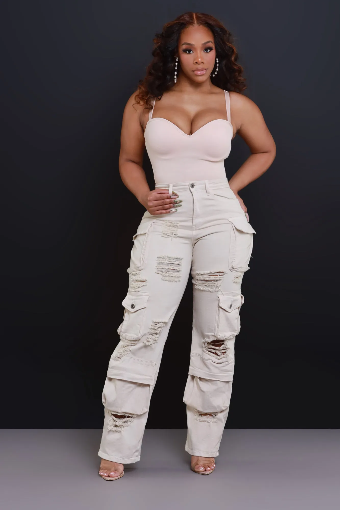 All Facts Distressed Cargo Pants - Light Khaki