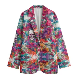 All-Over Print Women's Leisure Blazer | 245GSM Cotton summer vibes skull print