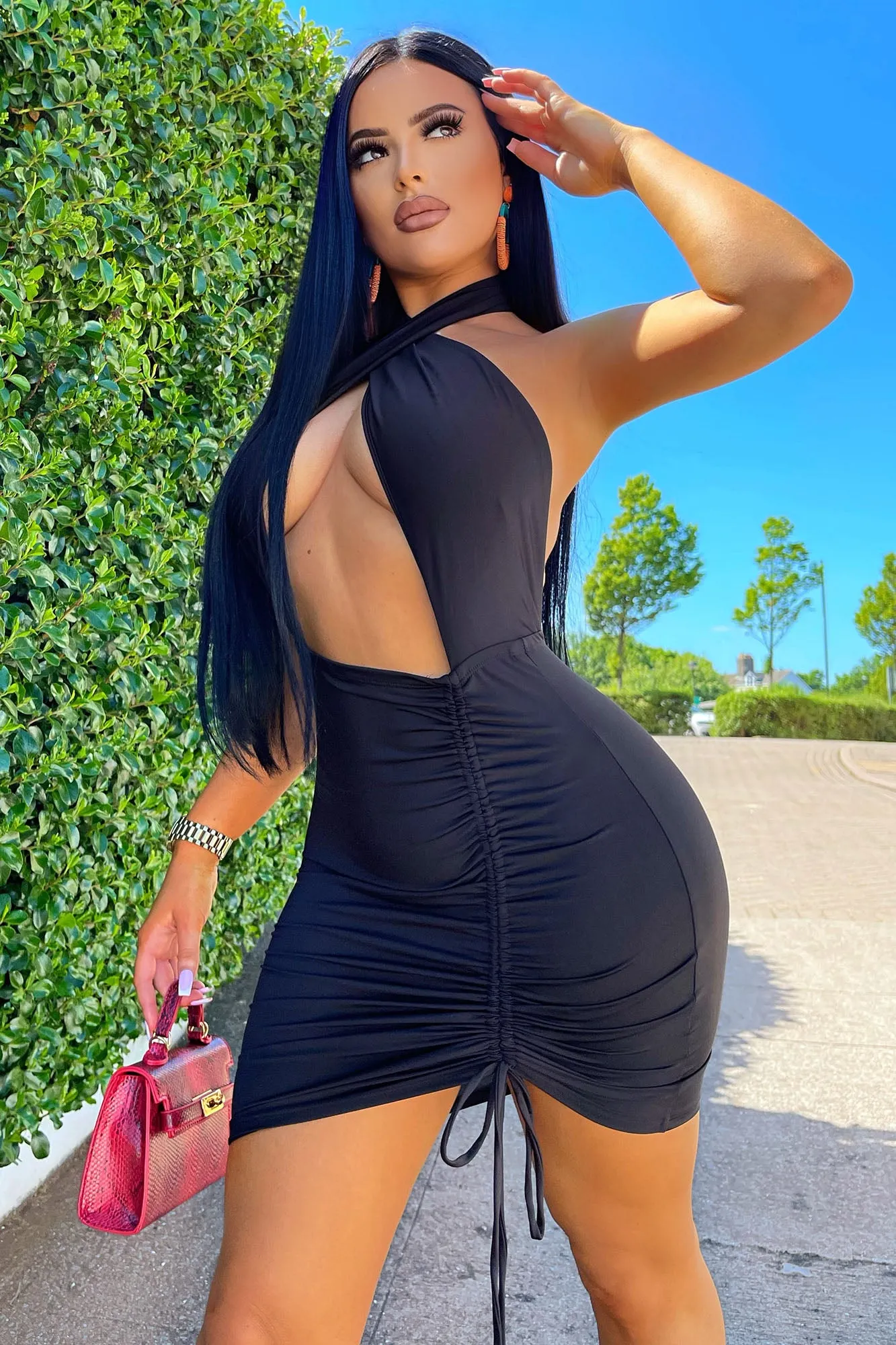 Always Out Ruched Mini Dress - Black