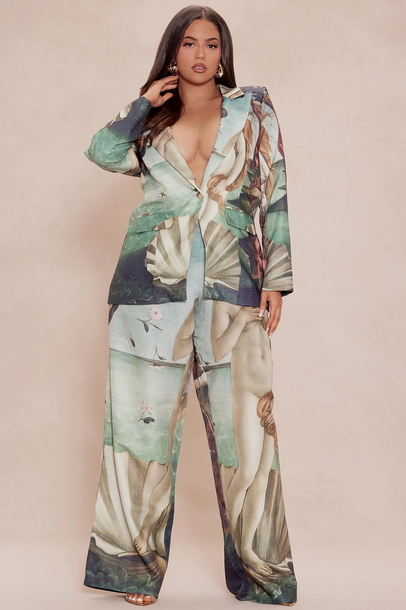 Ancient Art Blazer Suit Set - Multi Color