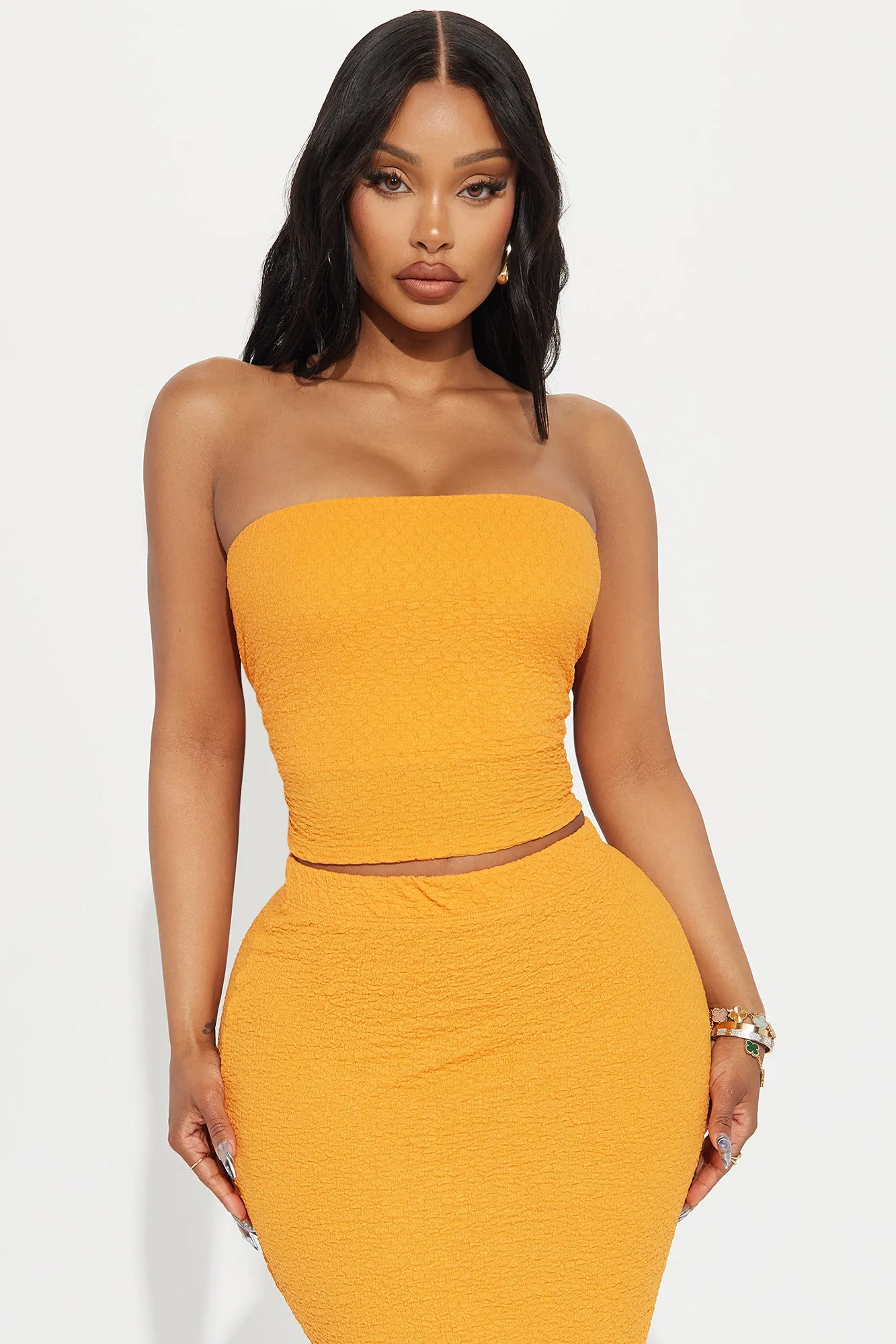 Anything For You Textured Skirt Set - Orange