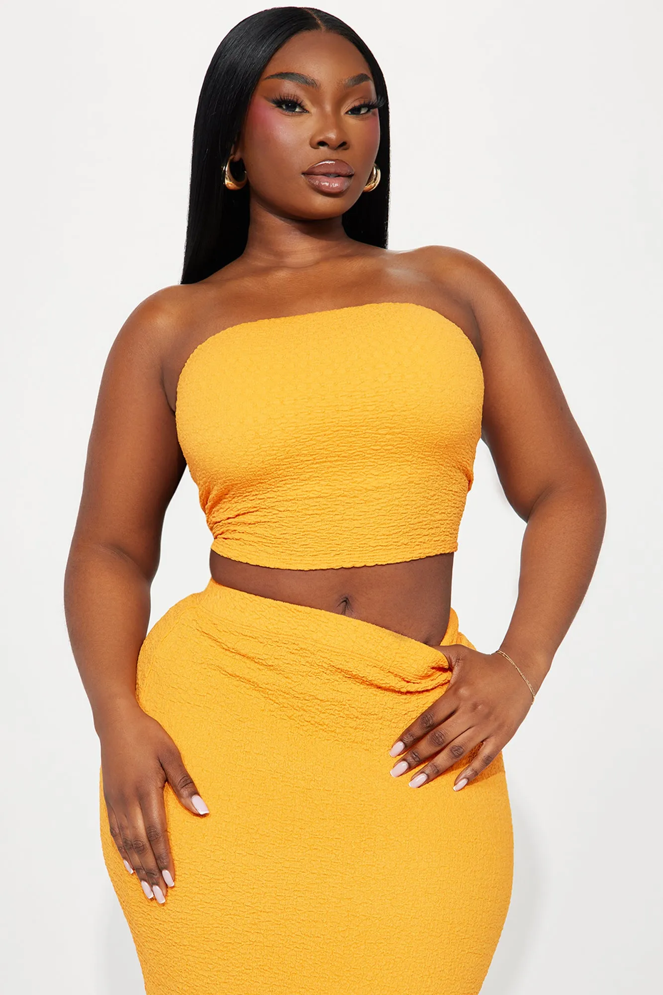 Anything For You Textured Skirt Set - Orange