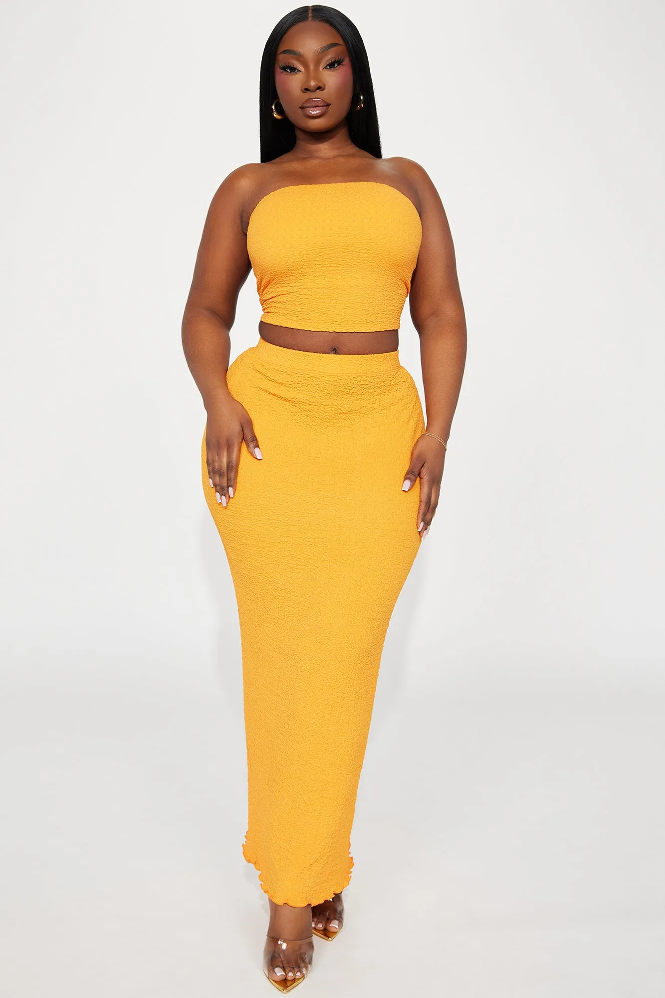 Anything For You Textured Skirt Set - Orange