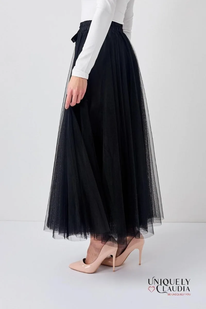 Aria Black Tulle Maxi Skirt