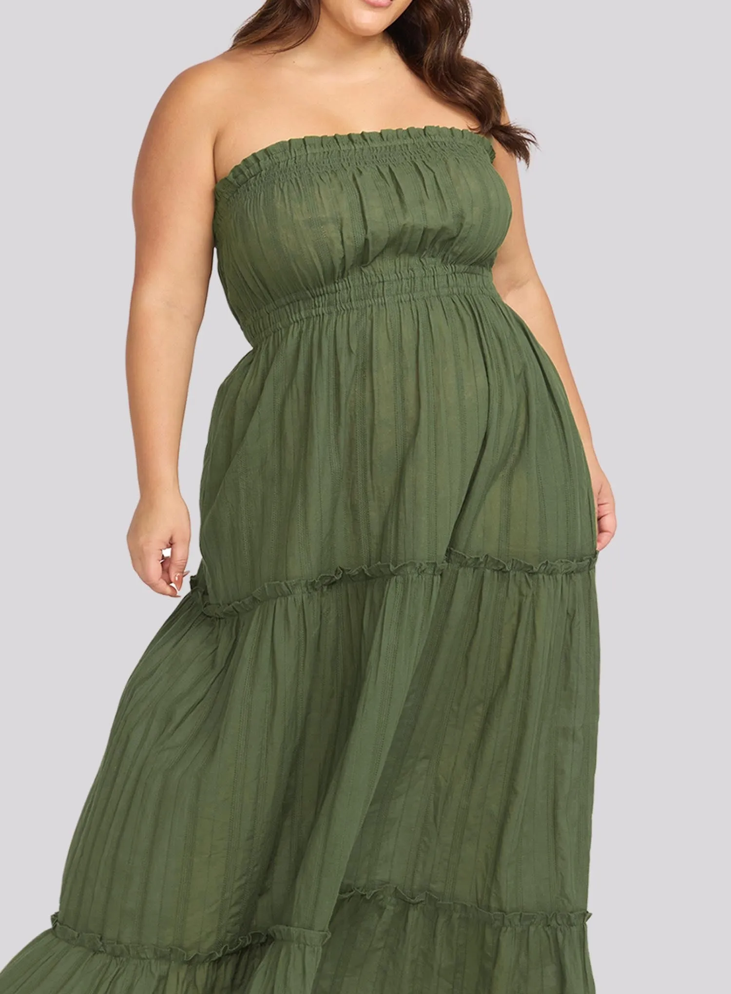 Artesands: Resort Wear Handel Bandeau Long Maxi Dress Olive