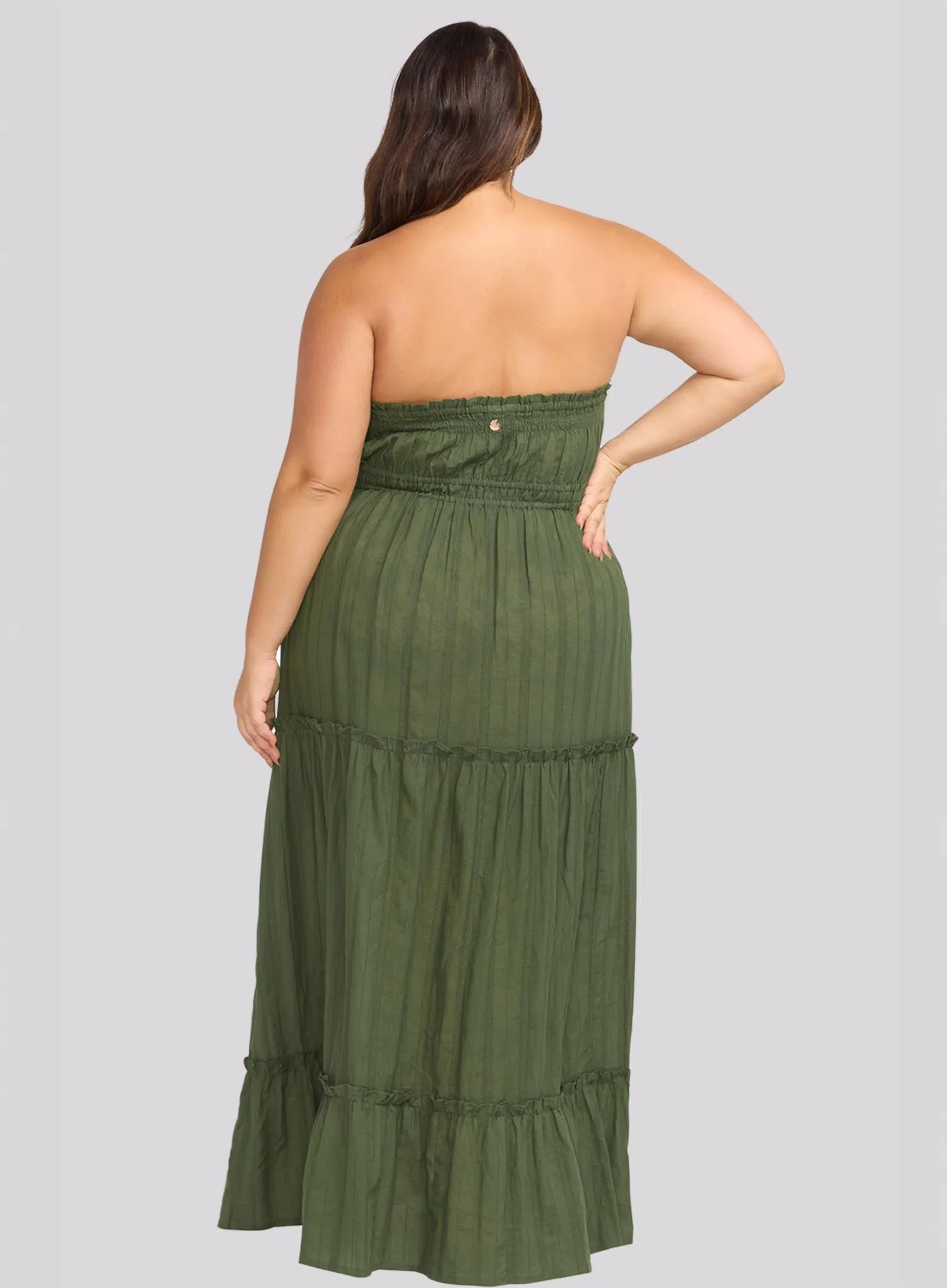 Artesands: Resort Wear Handel Bandeau Long Maxi Dress Olive