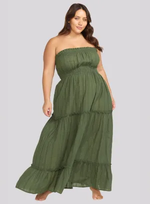 Artesands: Resort Wear Handel Bandeau Long Maxi Dress Olive