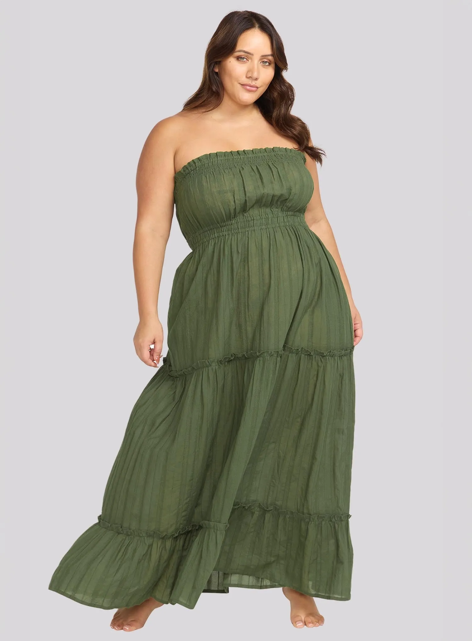 Artesands: Resort Wear Handel Bandeau Long Maxi Dress Olive