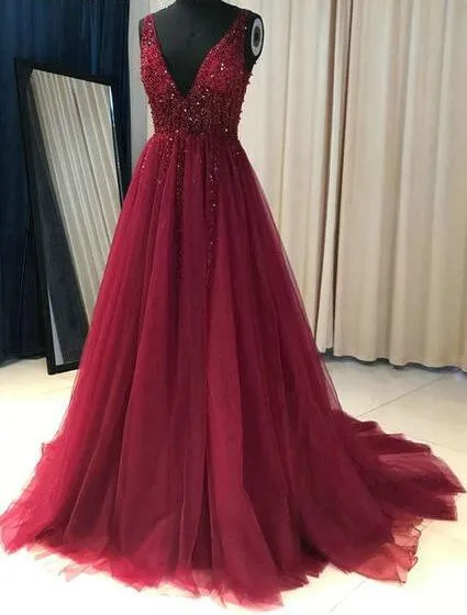 Beaded Prom Dress A-Line, Prom Dresses, Evening Dress, Dance Dress, Graduation School Party Gown, PC0380