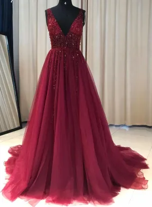 Beaded Prom Dress A-Line, Prom Dresses, Evening Dress, Dance Dress, Graduation School Party Gown, PC0380