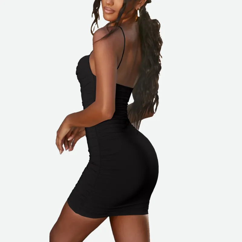 Black Bodycon Mini Dress | Mesh Ruched
