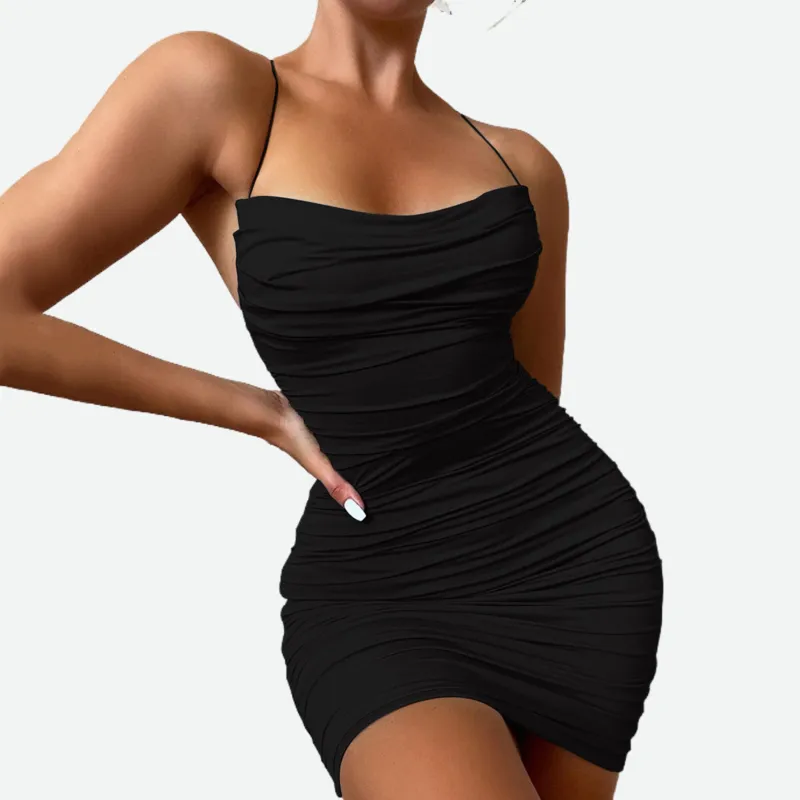 Black Bodycon Mini Dress | Mesh Ruched