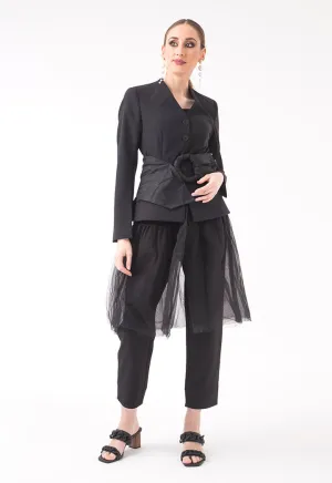 Black Peplum V Neck Blazer