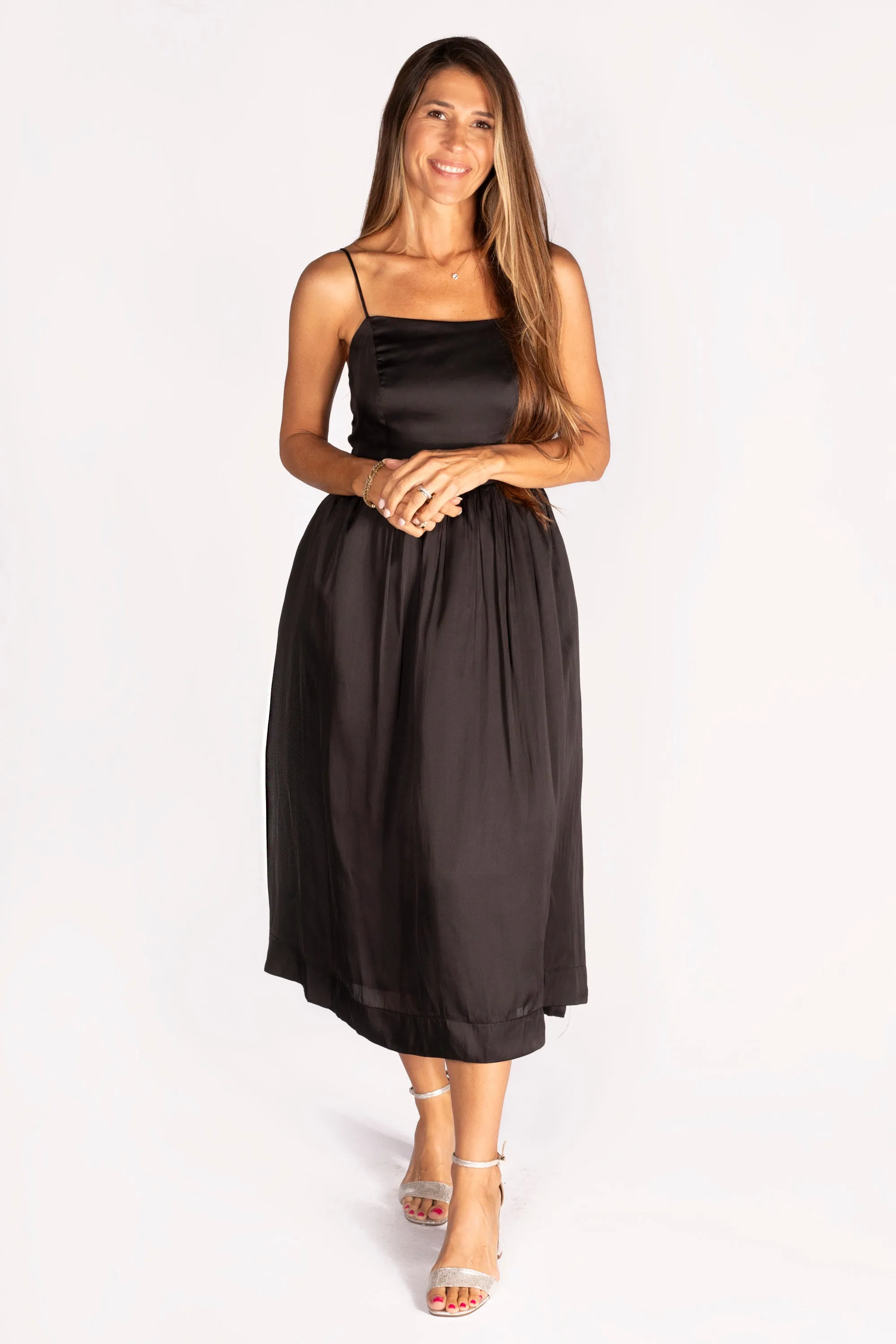 Black Satin Cami Midi Dress - FINAL SALE