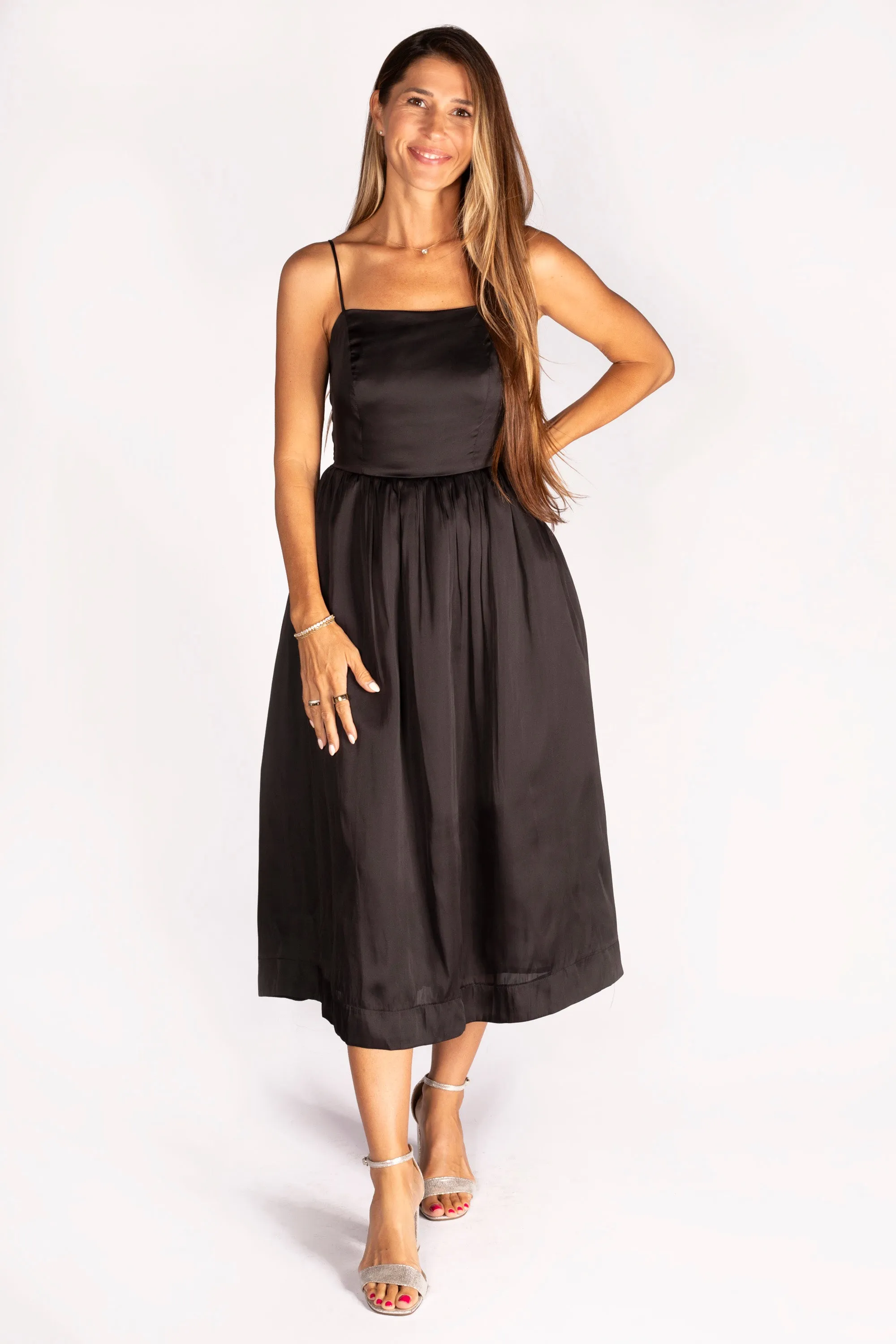 Black Satin Cami Midi Dress - FINAL SALE