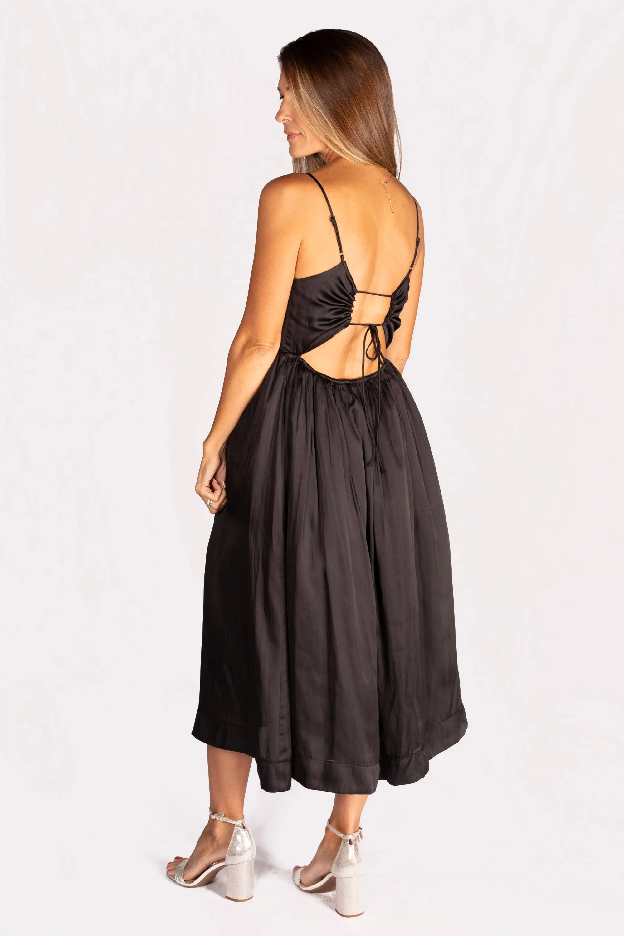 Black Satin Cami Midi Dress - FINAL SALE