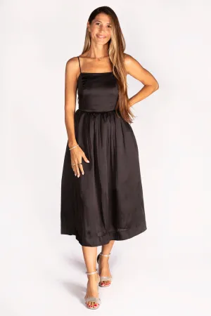 Black Satin Cami Midi Dress - FINAL SALE