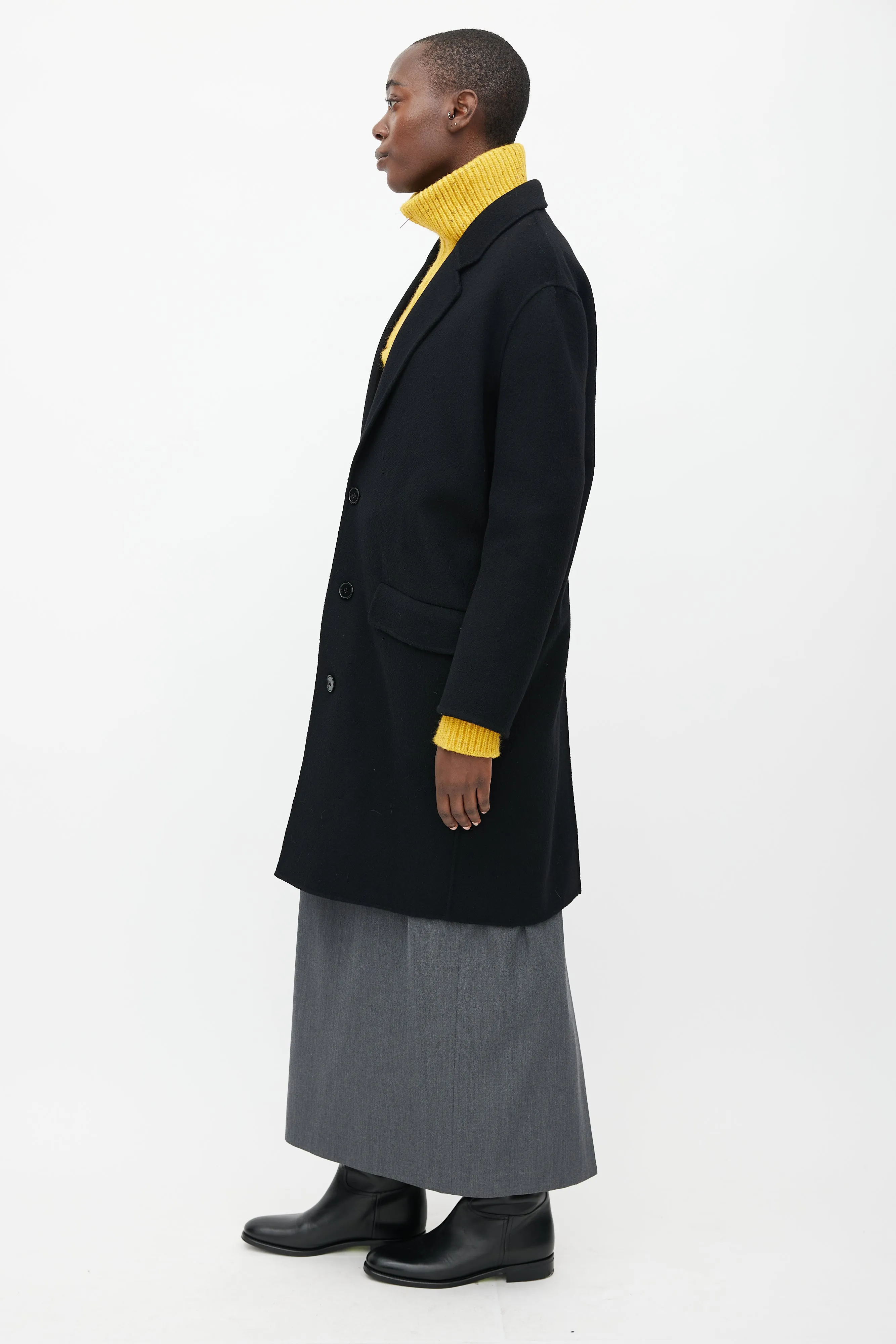 Black Wool Button Down Coat
