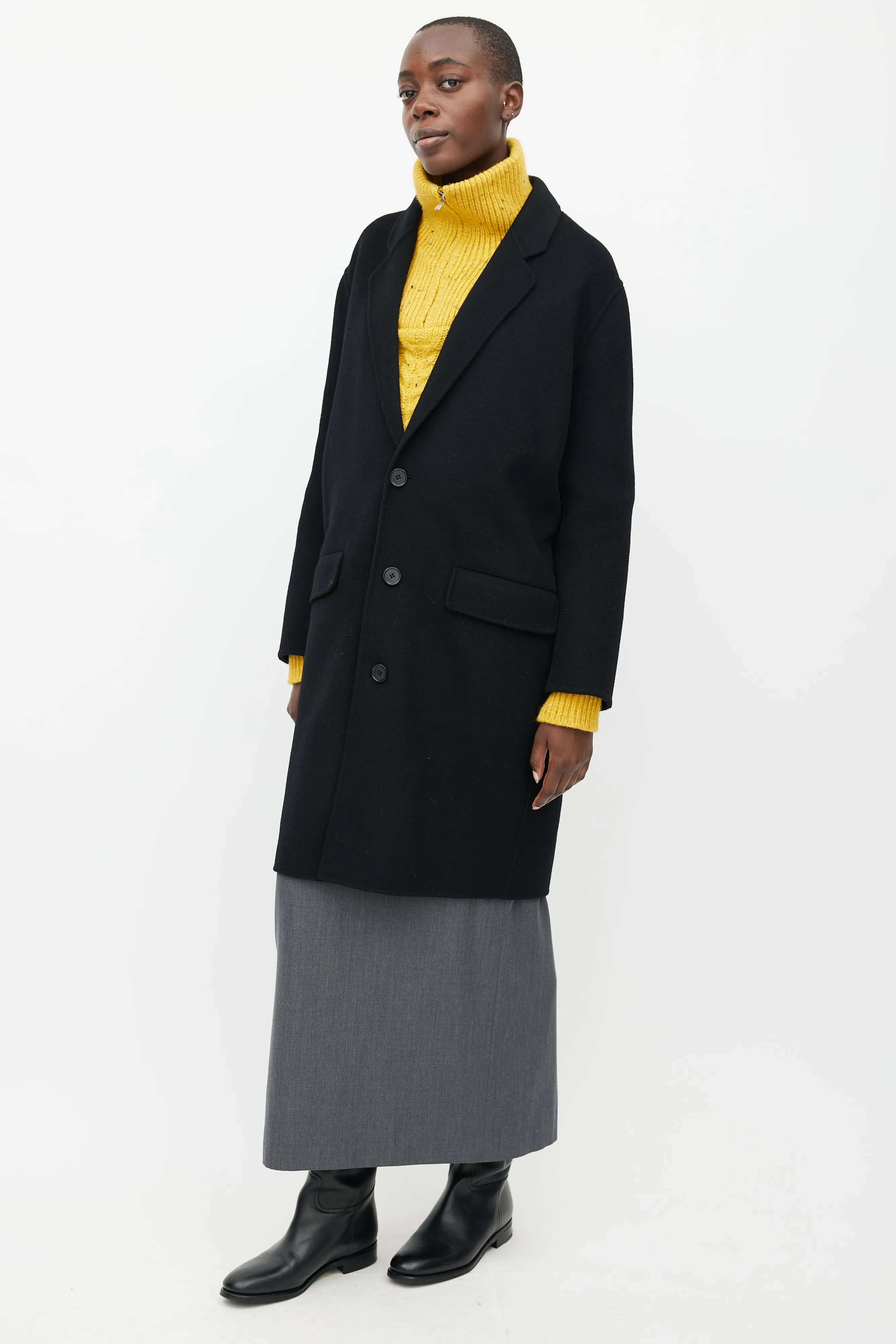 Black Wool Button Down Coat