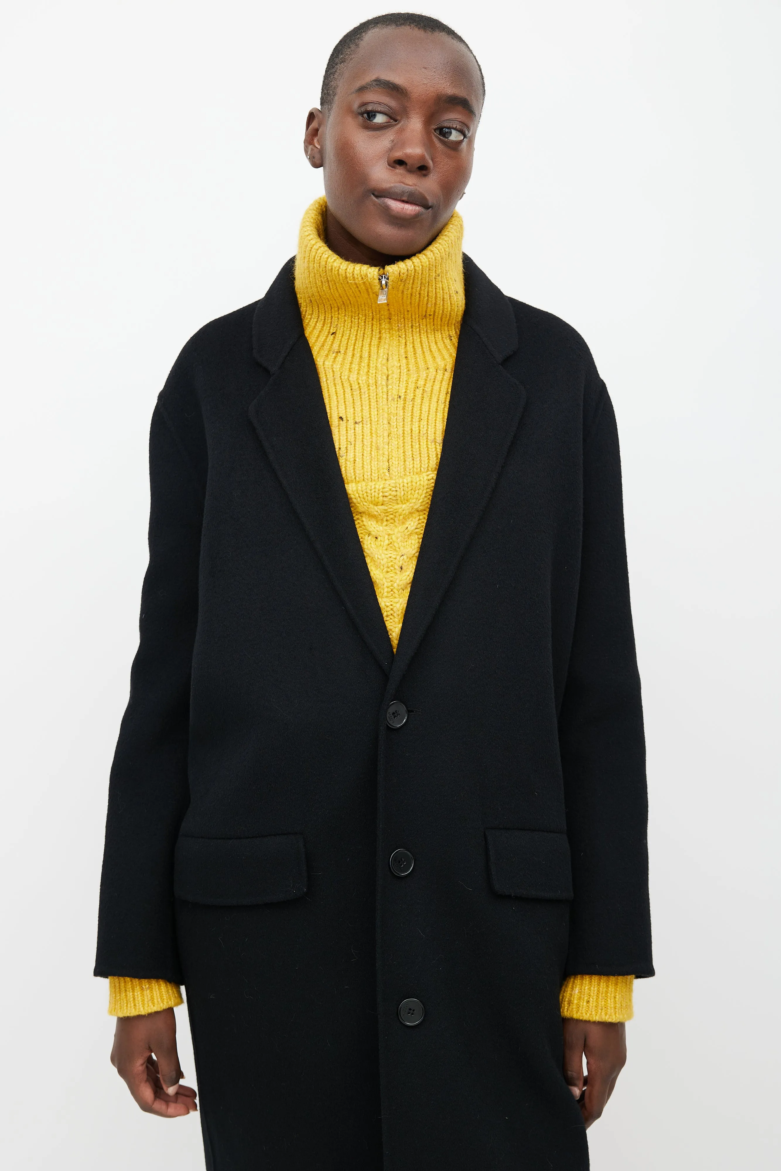 Black Wool Button Down Coat