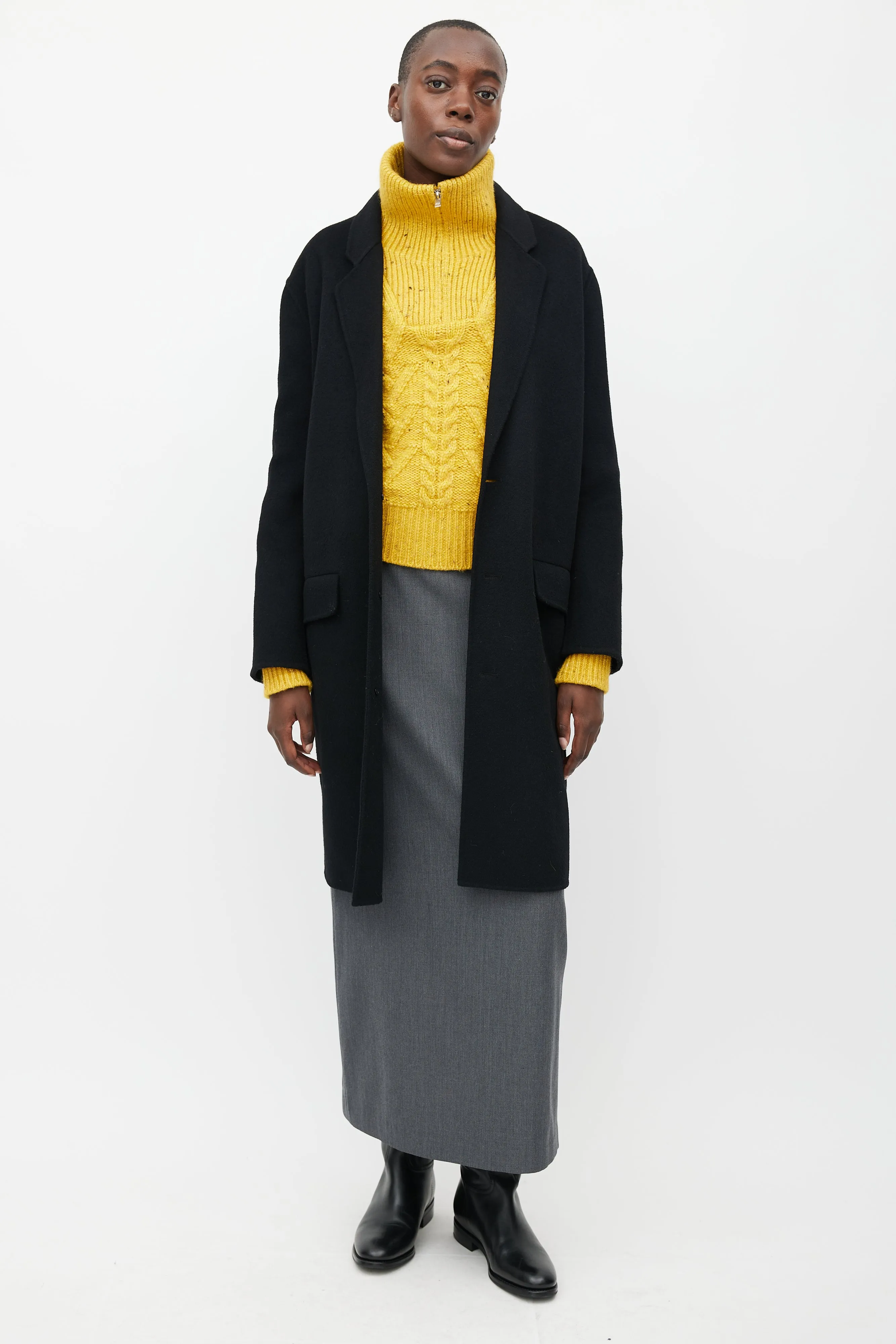 Black Wool Button Down Coat