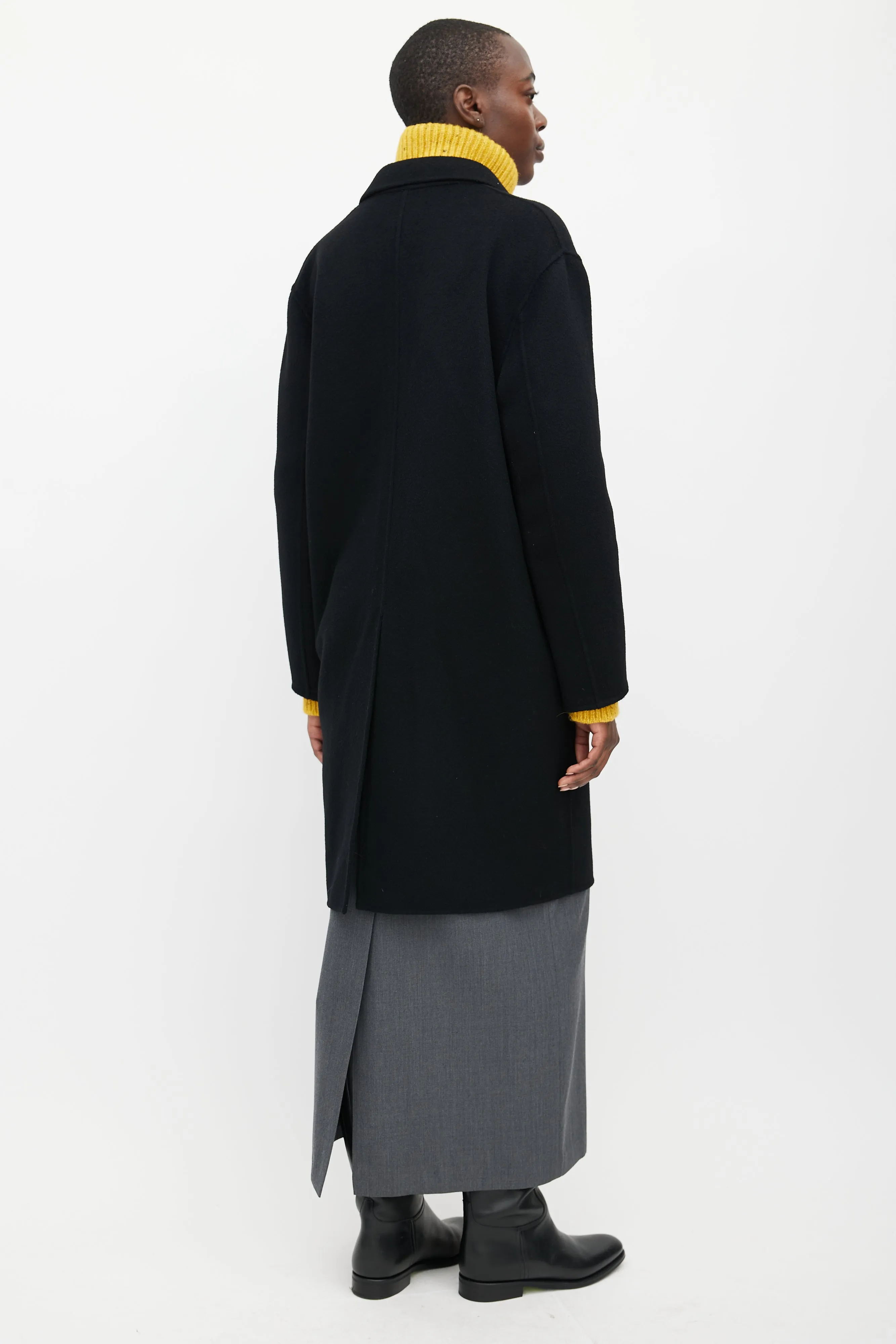 Black Wool Button Down Coat