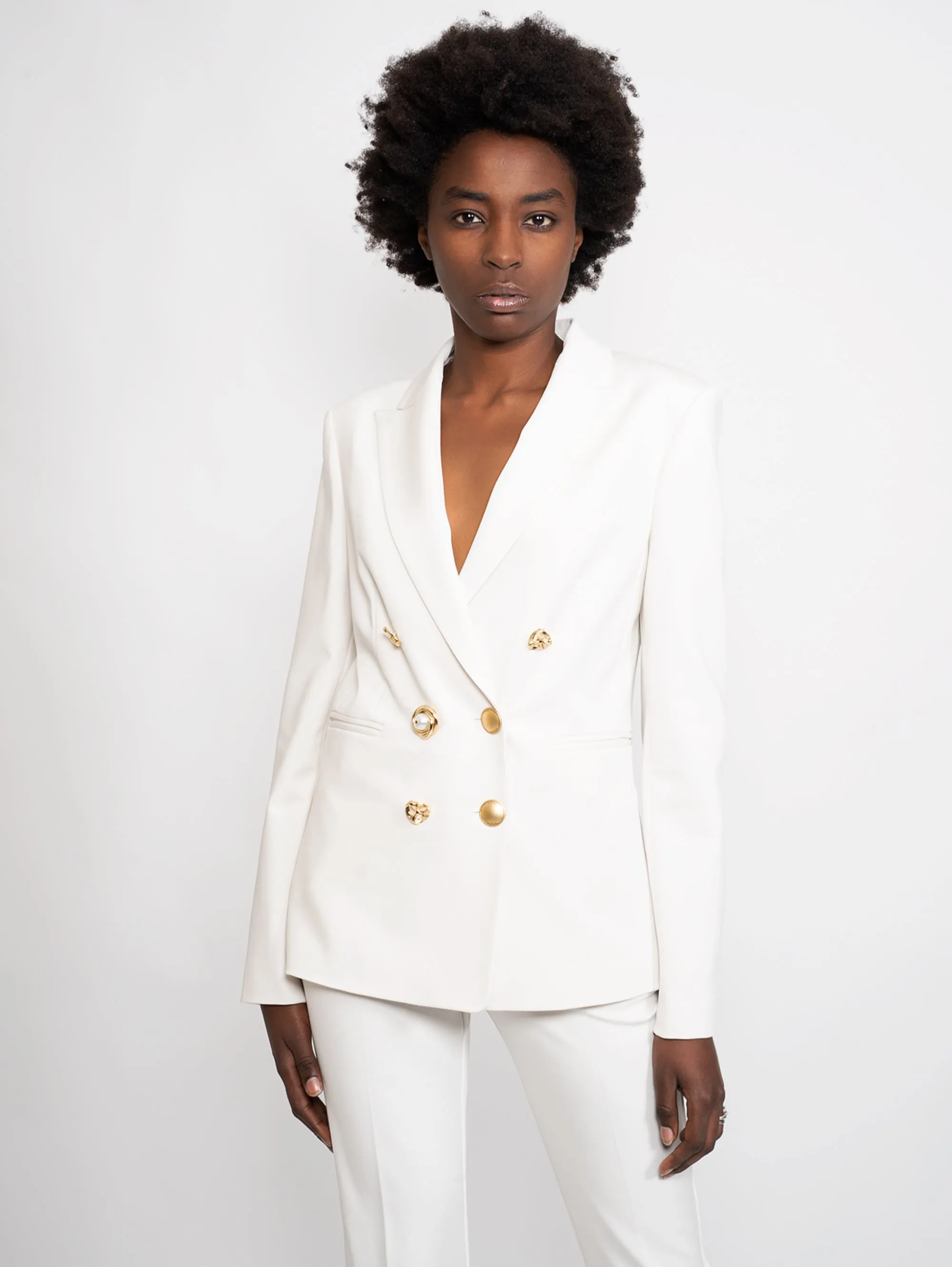 Blazer con Bottoni Gioiello Bianco