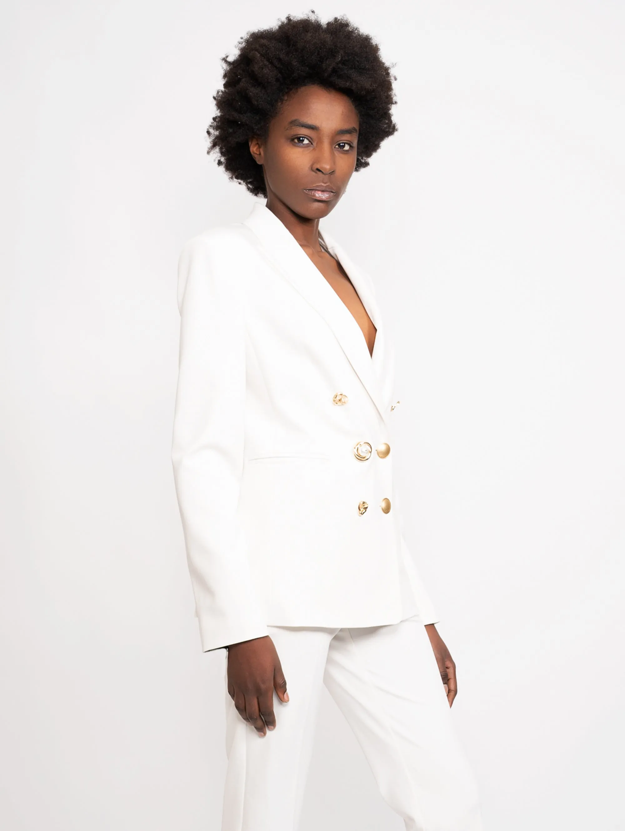 Blazer con Bottoni Gioiello Bianco