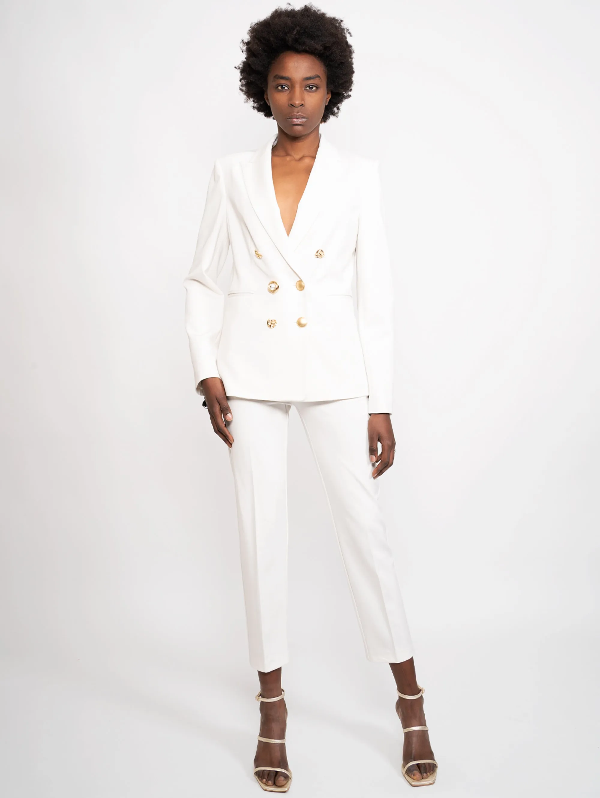 Blazer con Bottoni Gioiello Bianco
