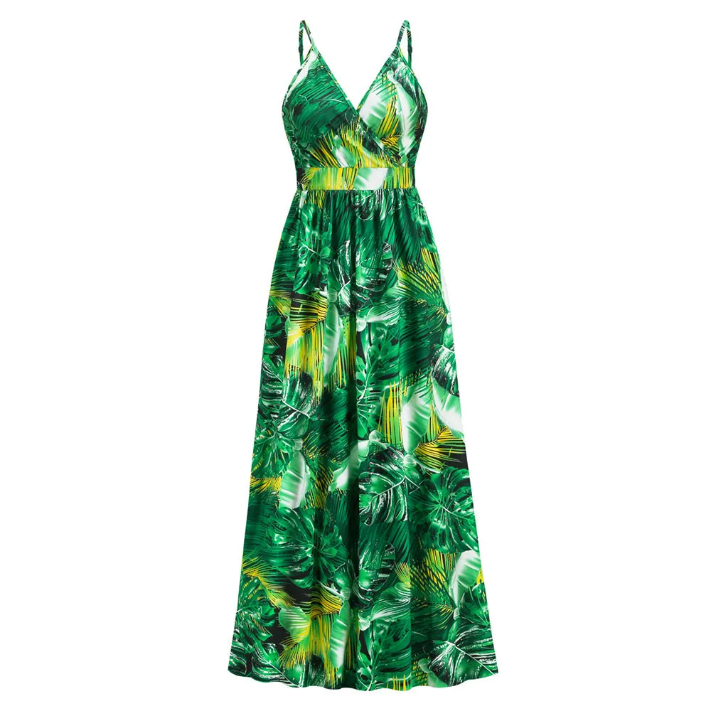 Bohemian Print  Sexy V-neck Sling Maxi Dress