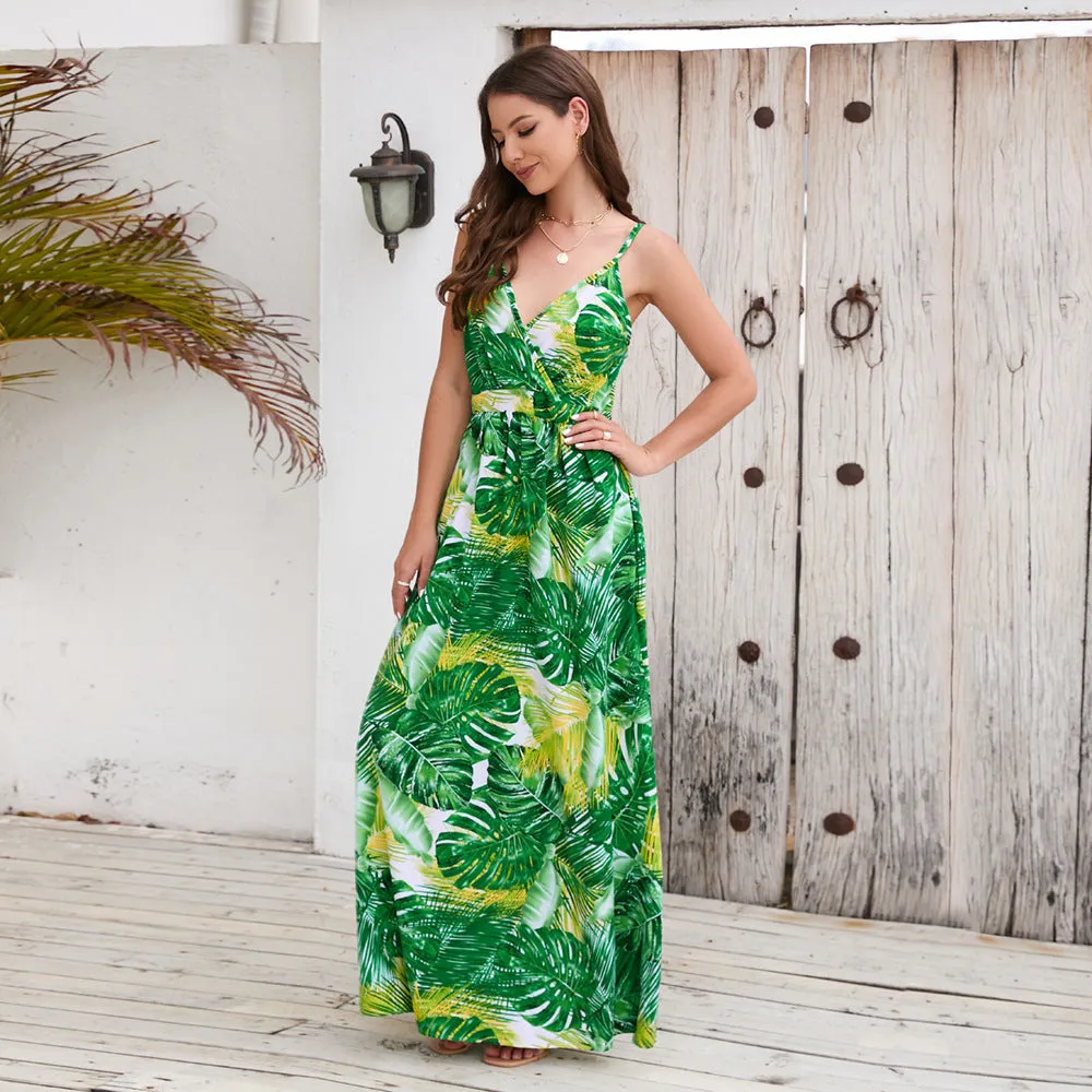 Bohemian Print  Sexy V-neck Sling Maxi Dress