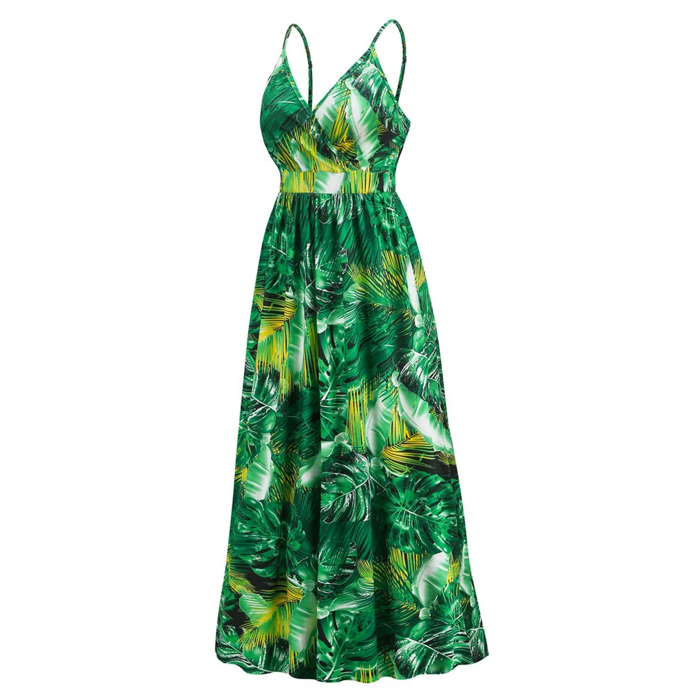 Bohemian Print  Sexy V-neck Sling Maxi Dress