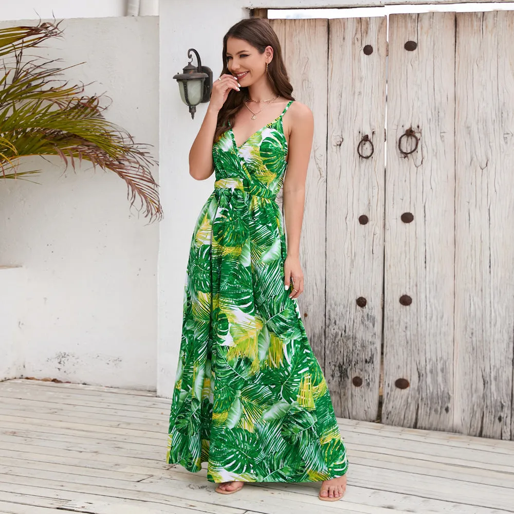 Bohemian Print  Sexy V-neck Sling Maxi Dress