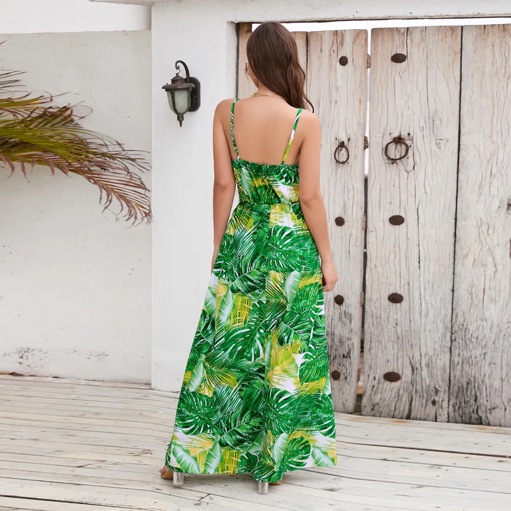 Bohemian Print  Sexy V-neck Sling Maxi Dress