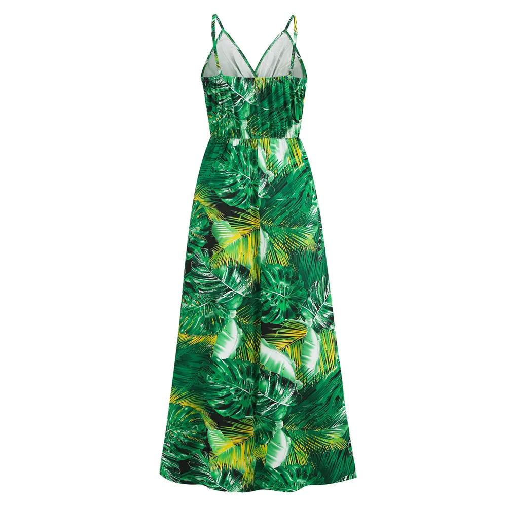 Bohemian Print  Sexy V-neck Sling Maxi Dress