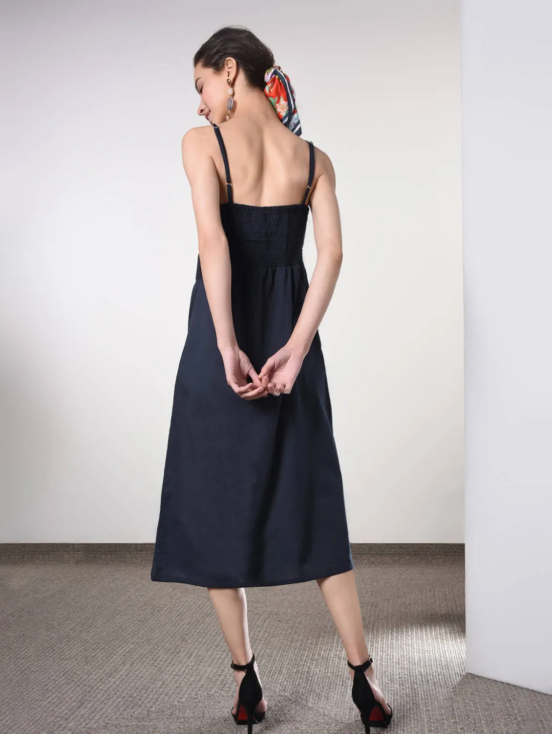 Button up solid A-line dress