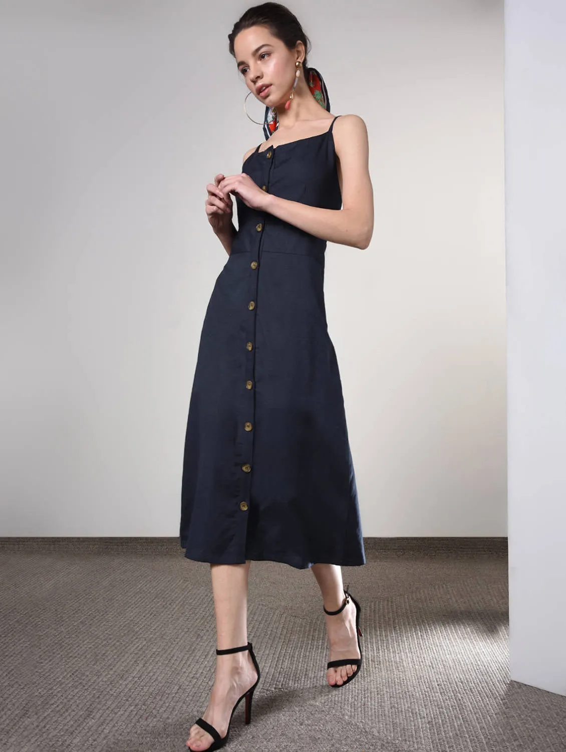 Button up solid A-line dress