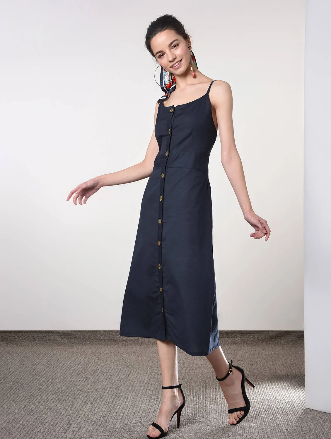 Button up solid A-line dress