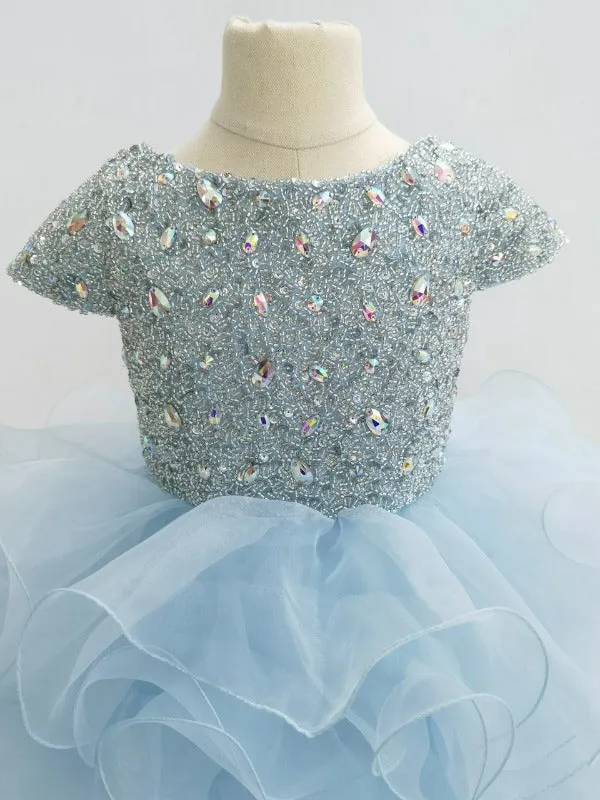 Cap Sleeve Sparkly Sky Blue Kids Cupcake Pageant Dress