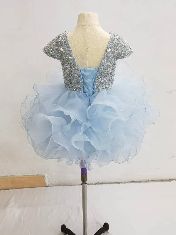 Cap Sleeve Sparkly Sky Blue Kids Cupcake Pageant Dress