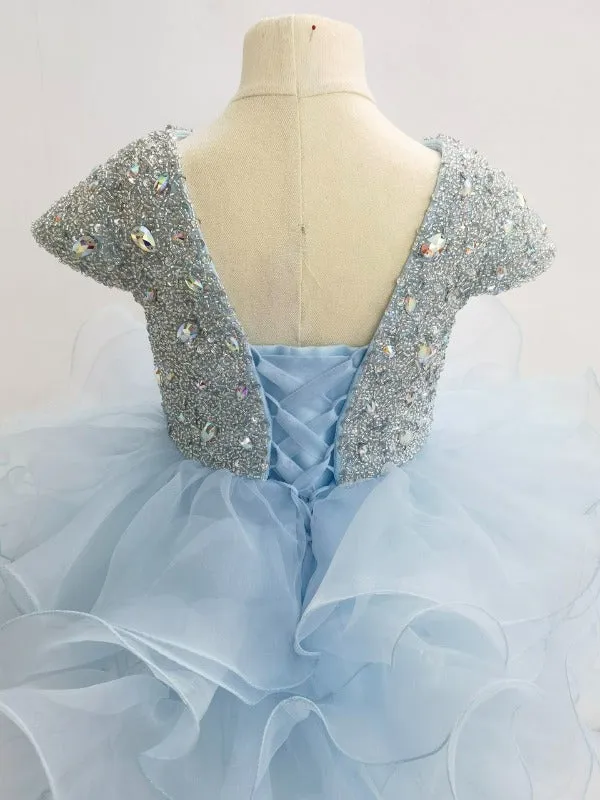 Cap Sleeve Sparkly Sky Blue Kids Cupcake Pageant Dress