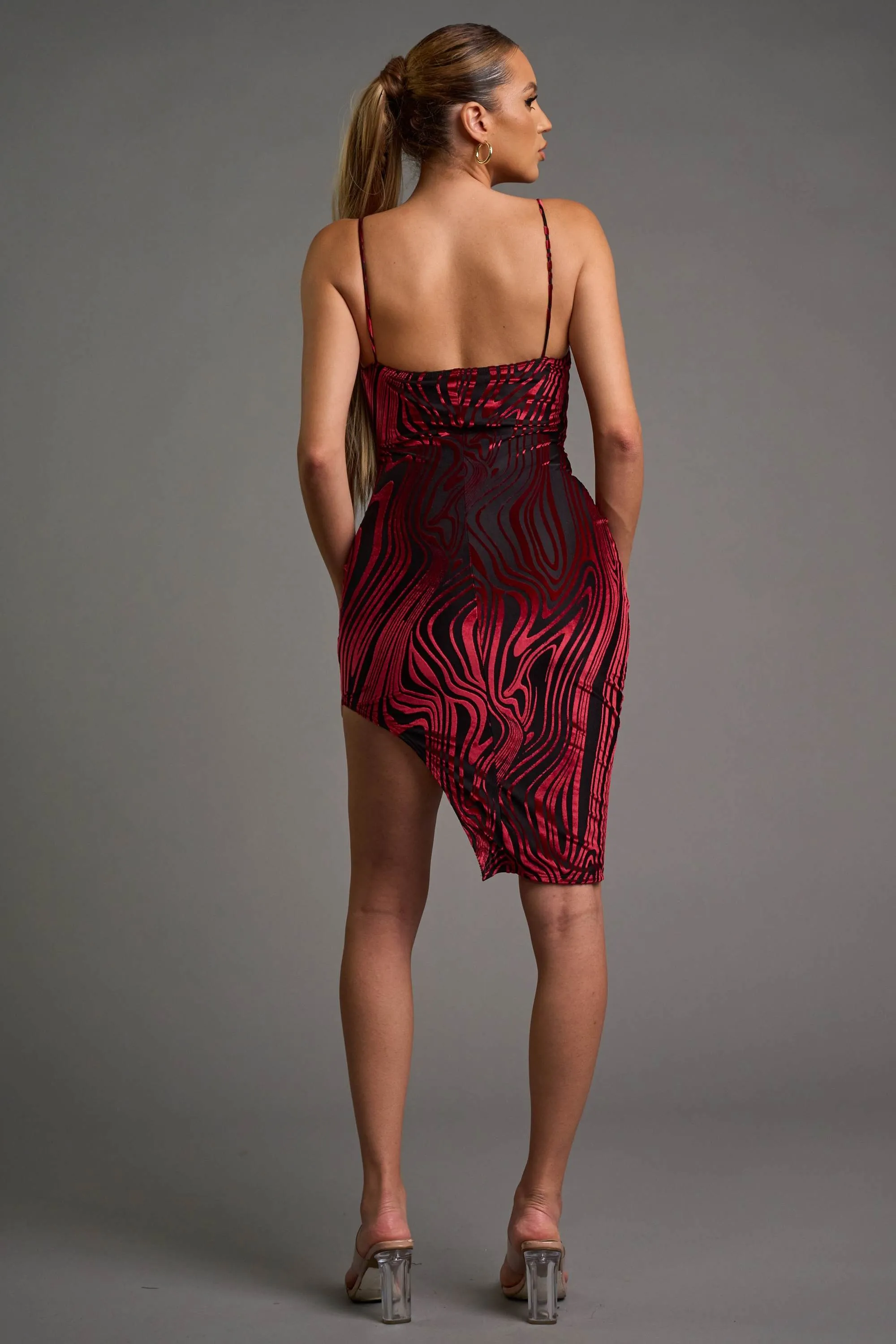 CHIC VELVET BURNOUT ASYMMETRIC \KNEE LENGHT DRESS