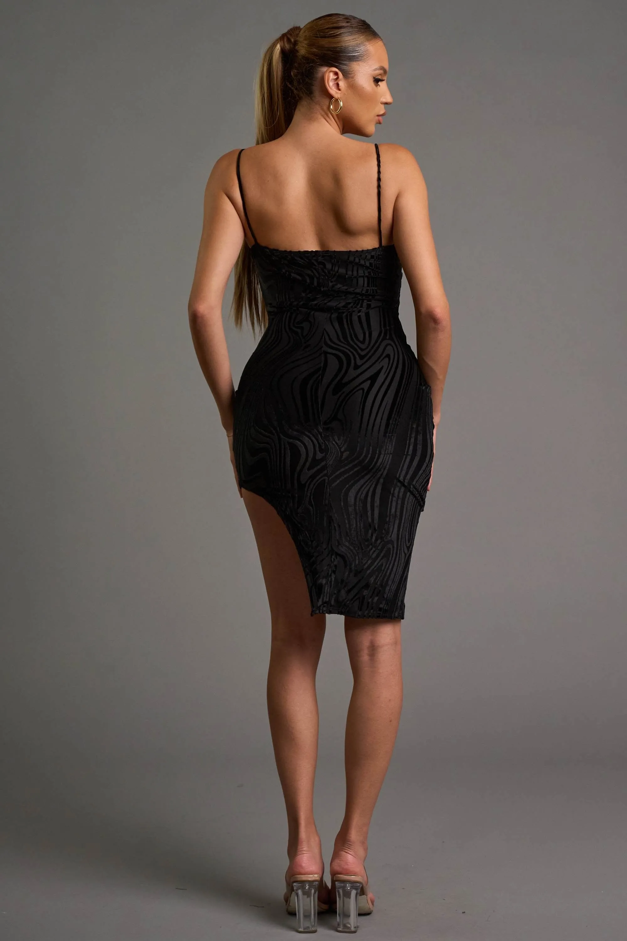 CHIC VELVET BURNOUT ASYMMETRIC \KNEE LENGHT DRESS